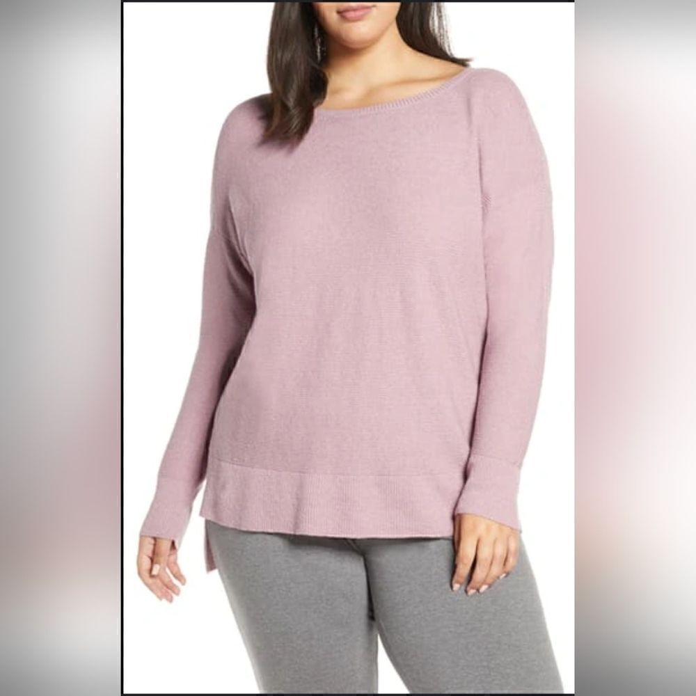 Eileen Fisher Pastel Petal Pink Linen Minimalist Preppy Quiet Luxury Sweater L